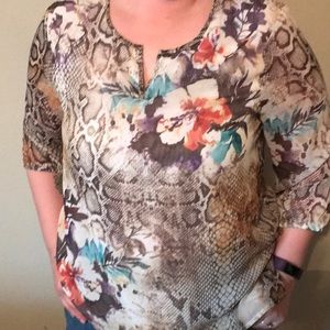 Alfred Dunner snakeskin and watercolor print shell